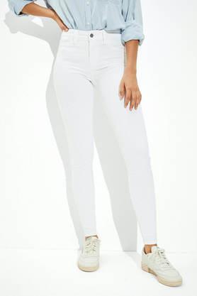 solid polyester cotton skinny fit women's jeggings - white