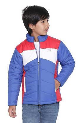 solid polyester henley boys puff jacket - multi