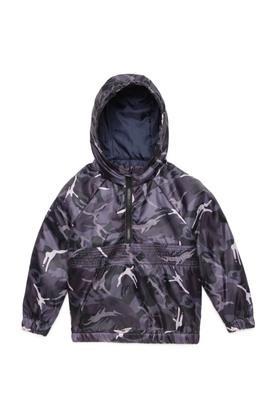solid polyester hood boys jacket - grey