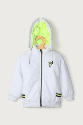 solid polyester hood boys jacket - white