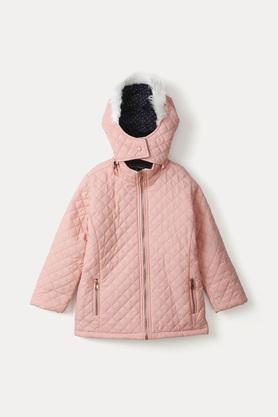 solid polyester hood girls jacket - blush
