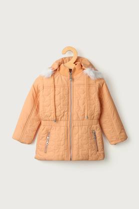 solid polyester hood girls jacket - orange