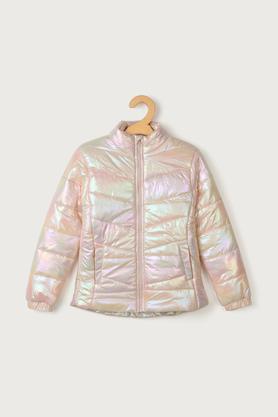 solid polyester hood girls jacket - peach