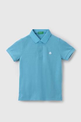 solid polyester polo boys t-shirt - blue