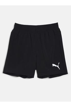 solid polyester regular fit boys shorts - black