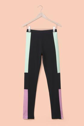 solid polyester regular fit girl's leggings - black