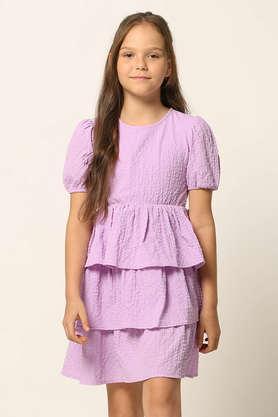 solid polyester regular fit girls dress - lavender