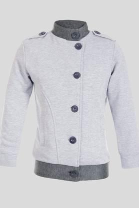 solid polyester regular fit girls jacket - grey