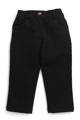 solid polyester regular fit girls pant - black
