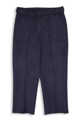 solid polyester regular fit girls pant - navy