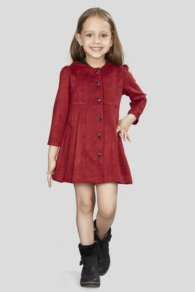 solid polyester regular fit girls party wear dress - maroon