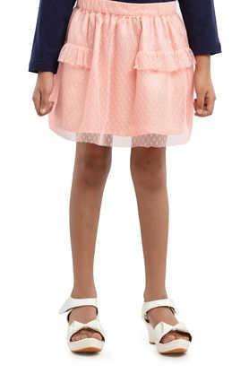 solid polyester regular fit girls skirt - peach