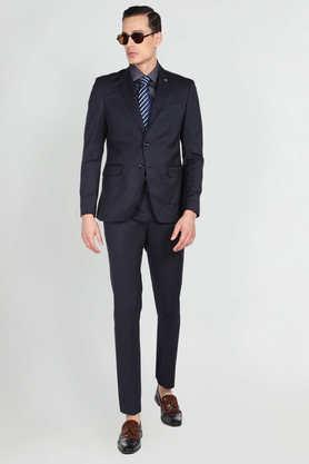 solid polyester regular fit men's casual suit - blue