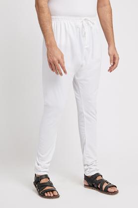 solid polyester regular fit men's pants - white