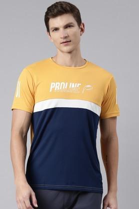 solid polyester regular fit men's t-shirt - mustard
