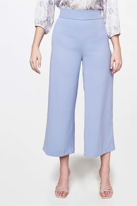 solid polyester regular fit women's casual pants - powder blue
