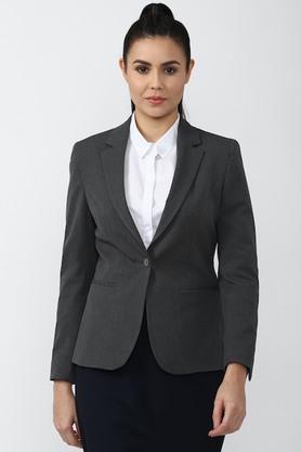 solid polyester regular fit women's jacket - grey