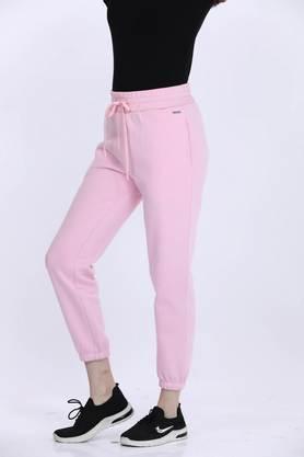 solid polyester regular fit women's joggers - baby pink