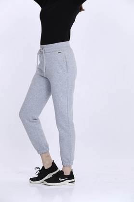 solid polyester regular fit women's joggers - grey