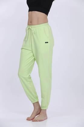 solid polyester regular fit women's joggers - lime green