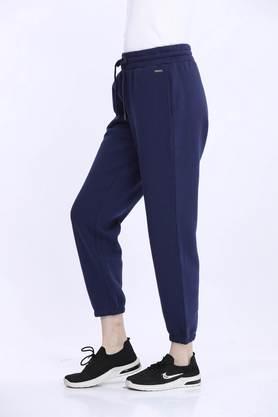solid polyester regular fit women's joggers - navy