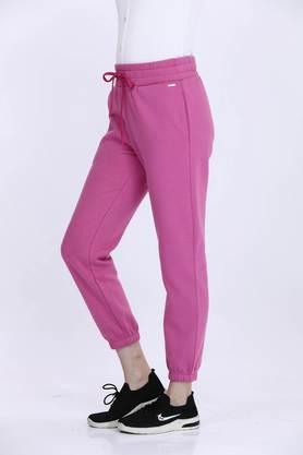solid polyester regular fit women's joggers - pink