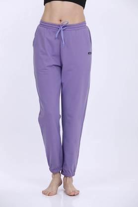solid polyester regular fit women's joggers - purple