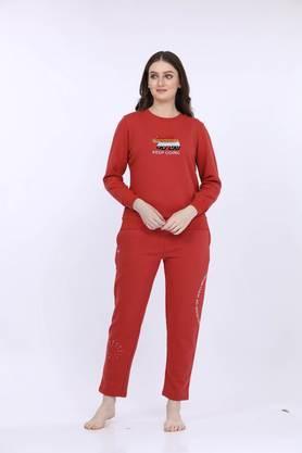 solid polyester regular fit women's joggers - red