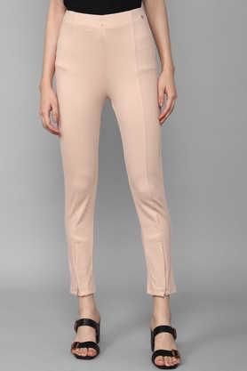 solid polyester regular fit women's leggings - natural