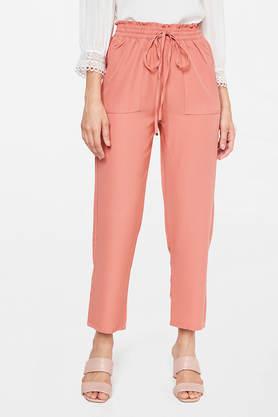 solid polyester regular fit women's pants - blush
