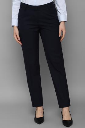solid polyester regular fit women's pants - dark blue