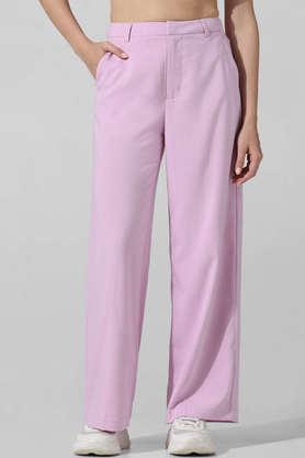 solid polyester regular fit women's pants - lavender
