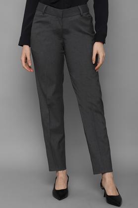 solid polyester regular fit women's pants - ltgrey