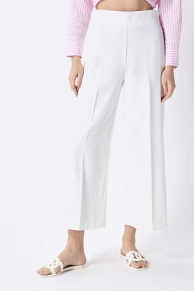 solid polyester regular fit women's pants - off white