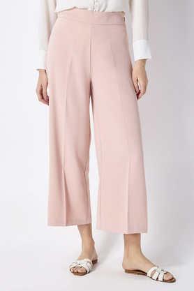 solid polyester regular fit women's pants - pink