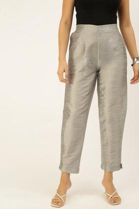 solid polyester regular fit women's pants - silver grey
