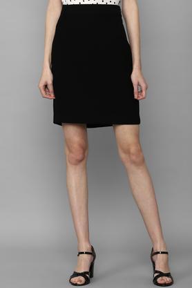 solid polyester regular fit women's skirt - black
