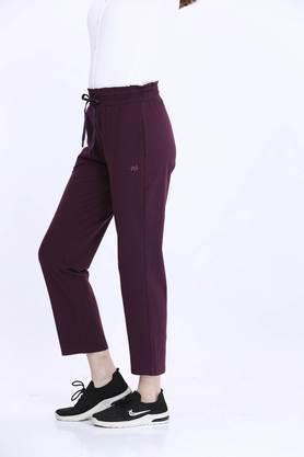 solid polyester regular fit women's track pants - maroon