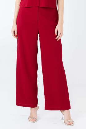 solid polyester regular fit women's trouser - red