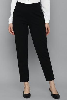 solid polyester regular fit women's work wear pants - black