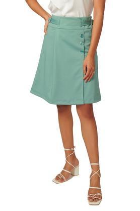solid polyester regular fit womens mid rise skirt - green