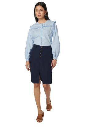 solid polyester regular fit womens mid rise skirt - navy