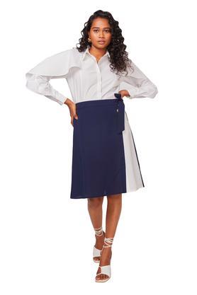 solid polyester regular fit womens mid rise skirt - navy