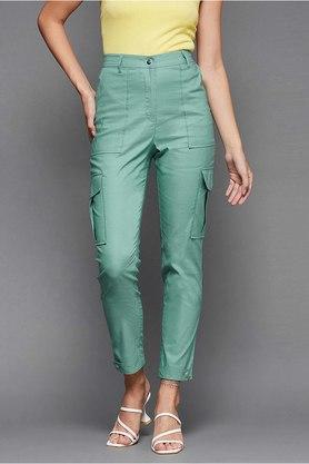 solid polyester relaxed fit womens casual pants - turquoise