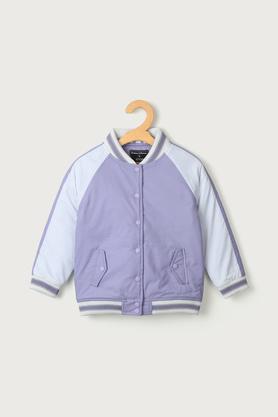 solid polyester round neck girls jacket - lilac