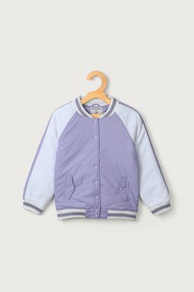 solid polyester round neck girls jacket - lilac