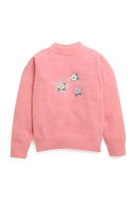 solid-polyester-round-neck-girls-sweater---carrot