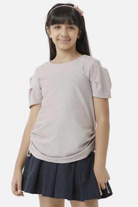 solid polyester round neck girls top - pink