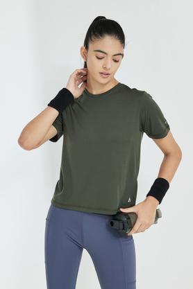 solid polyester round neck women's t-shirt - olive