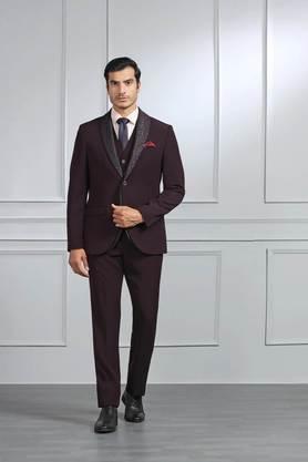 solid polyester slim fit men's casual wear suit - purple